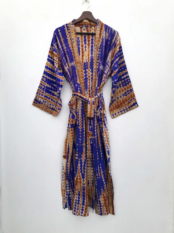 Bohemian Crepe Silk Kimono Robe Silk Dressing Gown Bridesmaid Robe