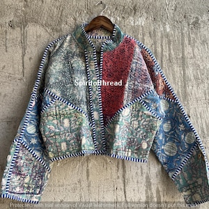 Reversible Vintage Kantha Jacket: Patchwork Quilted Cotton, Handmade in India