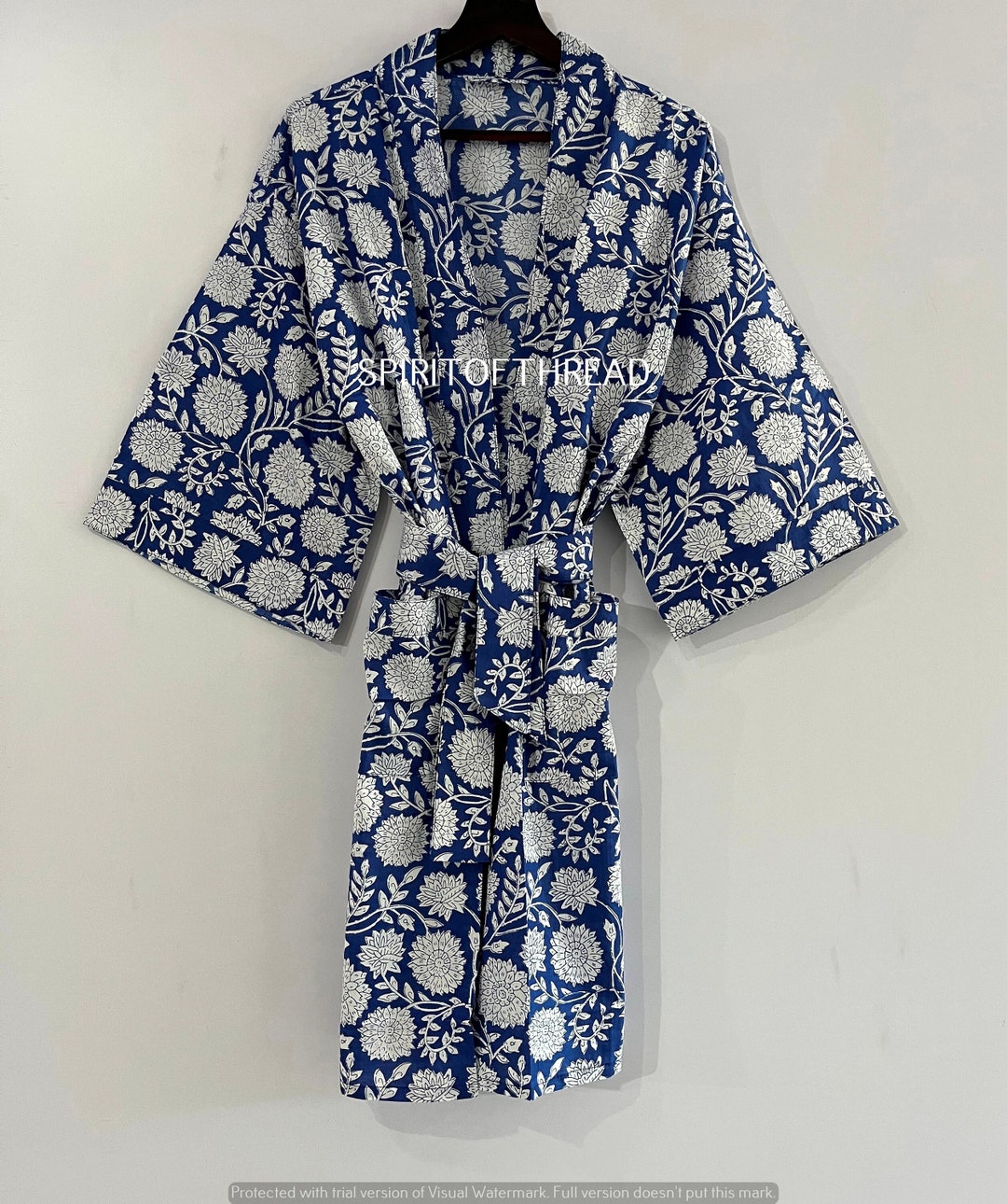 Hand Block Print Cotton Kimono Robe: Floral Patchwork Bath Robe - Etsy