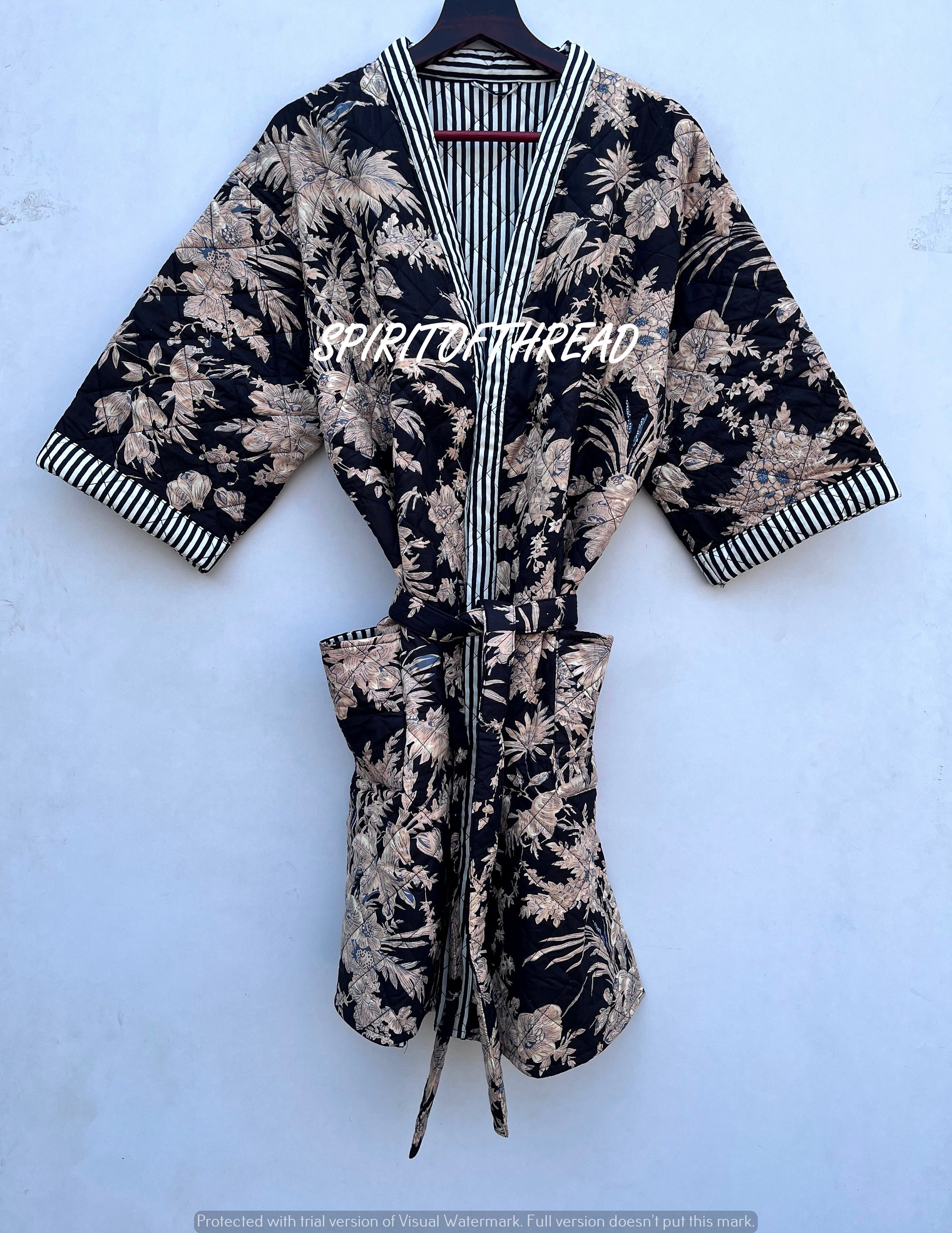 Buy Cotton Handmade Floral Quilted Robe Jacket Women's Robe Kimono