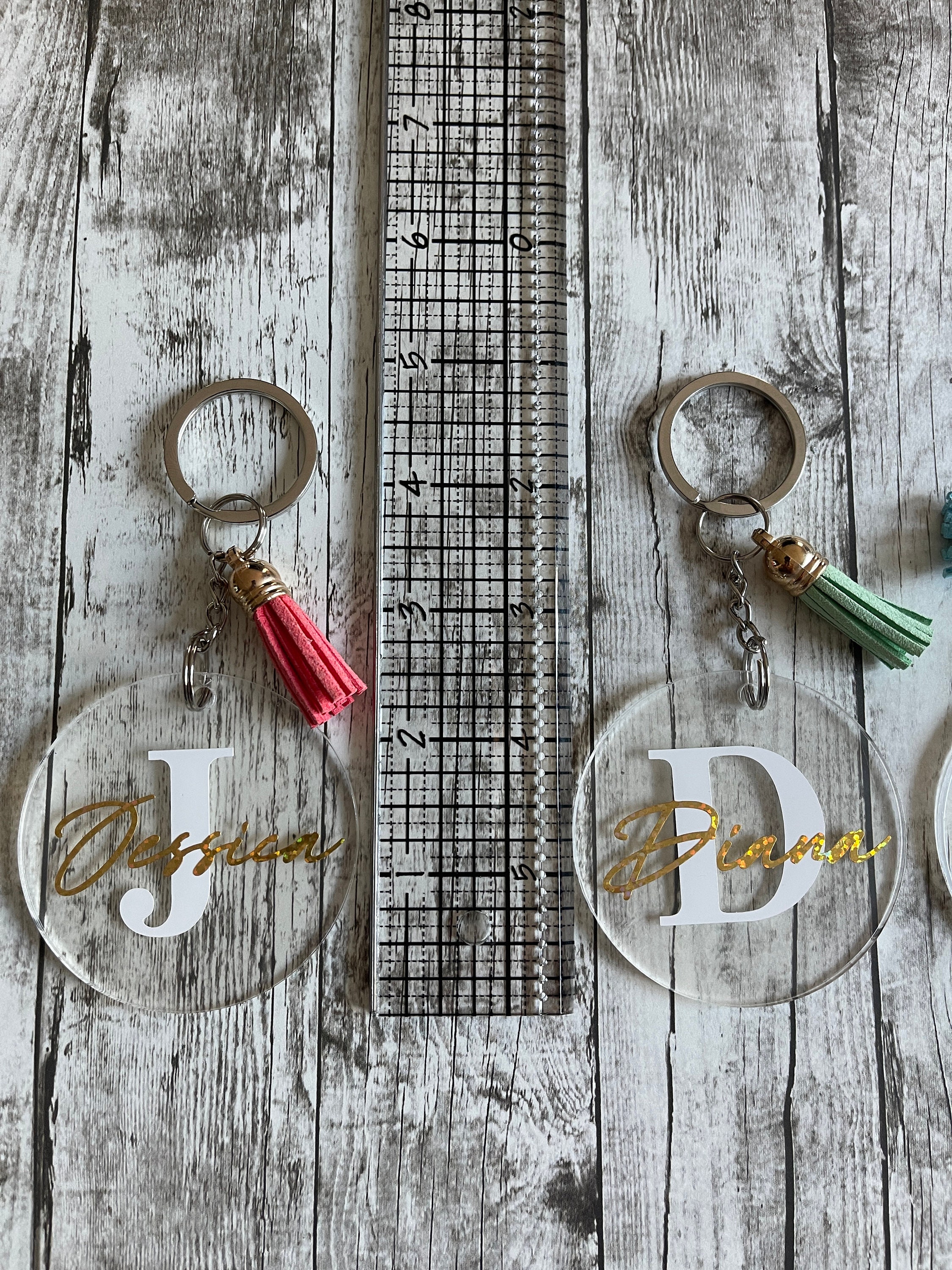 Personalized Acrylic Keychain: Custom Name, Initial, and Tassel - Etsy