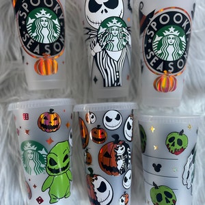 Halloween Starbucks Cups- Frosted Cold Cups- Holographic vinyl cups
