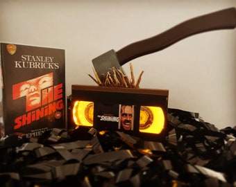 Deluxe The Shining VHS Video Lamp with added axe and split door effect, Horror Film, a great gift for Stephen King Fans, film & movie buffs