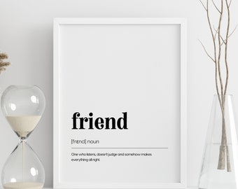 Friendship Definition Poster | Friend Appreciation Wall Home Decor | Dictionary Meaning Frame | Word Art Print Digital File / White Frame
