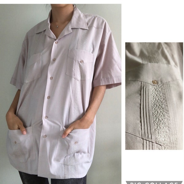 cotton-blend guayabera shirt with 4 pockets | mens size extra large