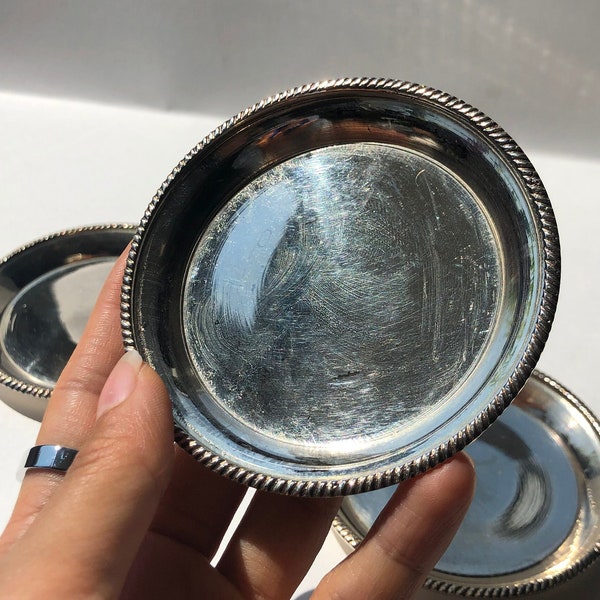 vintage silverplated small round trinket plate | set of 4