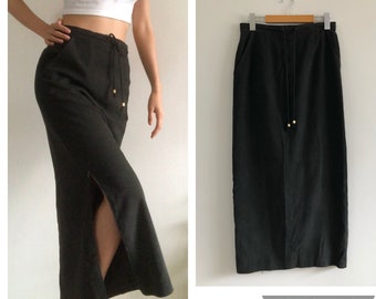 70s vintage dark green long pencil skirt with pockets | size 8