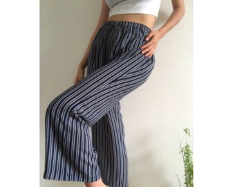 high-waisted striped palazzo pants with built-in slip by Elpasa | flexible sizing