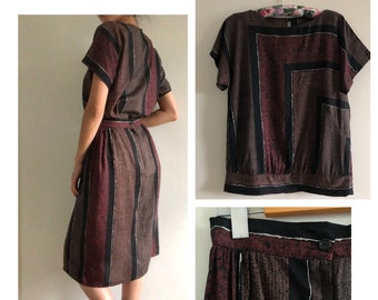vintage abstract striped boatneck tee and skirt, 2 piece set | size medium