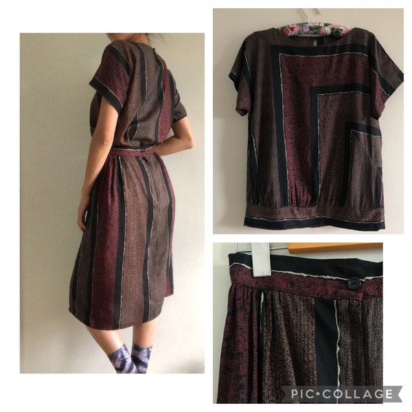 vintage abstract striped boatneck tee and skirt, 2 piece set | size medium