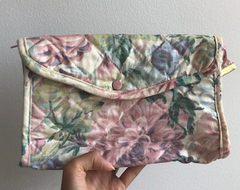 vintage waterproof pastel floral make-up bag with zipper