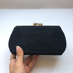 sac à main d’embrayage vintage kiss lock | pochette de soirée noire et dorée