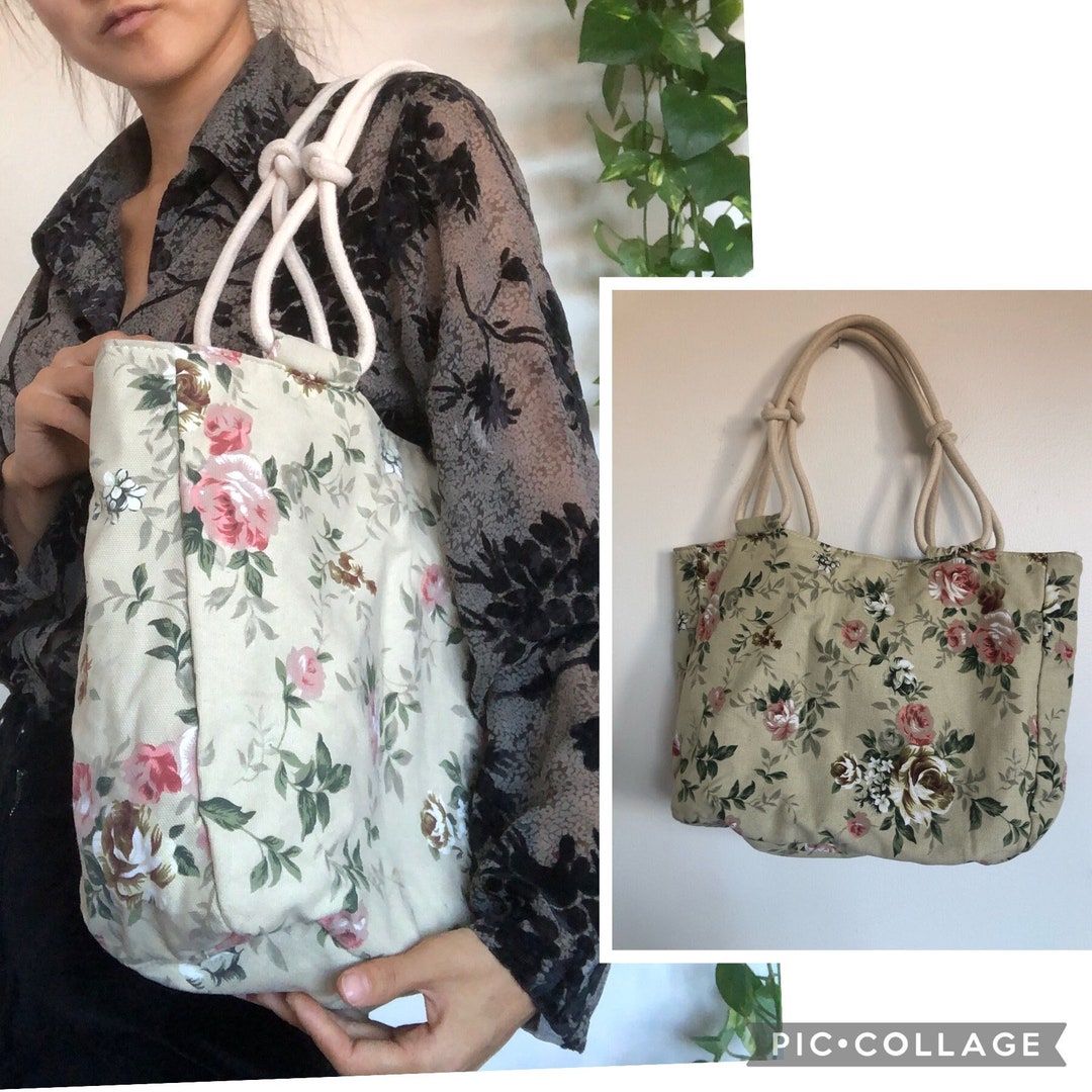 Flower Canvas Beaded Shoulder Bag