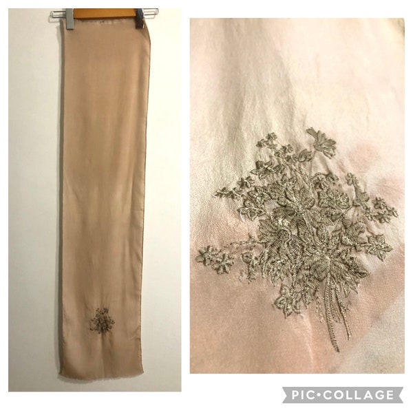 vintage sheer silk scarf with floral embroidery