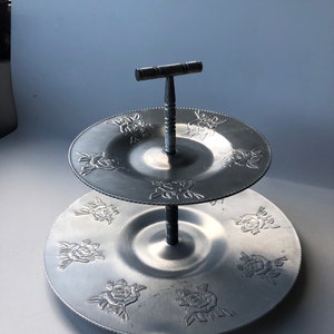 vintage two-layered high tea serving plate with roses | made in canada