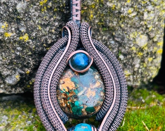 MERKABA • African BLOODSTONE Crystal • Copper Crystal Pendant Necklace