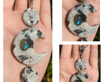 Labradorite Moon Winter Color pendant, Spiritual Journey, Witch Jewelry, Crystal Necklace, Moon Goddess, Christmas Gift