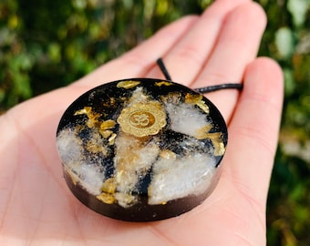 Citrine & Shungite emf protection pendant, manifest abundance, energetic protection, promote happiness, increase creativity
