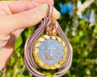 Lion Labradorite Goddess Wire Wrap, Citrine accent, Clean Heady Style, Unique Crystal Jewelry, Powerful Transformation & Manifestation power