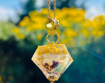 Flourite Orgone Glow in the dark Pendant with 24K Gold, Goddess, Crystal Necklace, Witch Jewelry, Hippie Jewelry, Holiday Gifts, Christmas