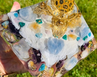 Majestic & Powerful Light Up Tensor Ring Crystal Pyramid, Energetic Protection, Spiritual Decor, Home Decor, Empath Protection