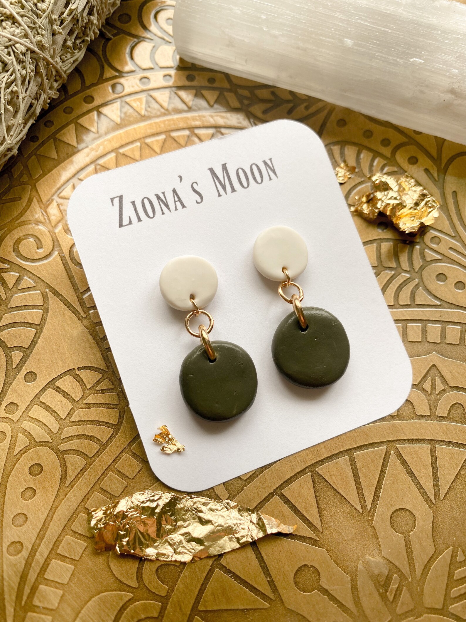 Olive Green Gold Hoop Stud Earrings Etsy