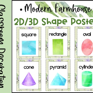 Modern Farmhouse 2D 3D Shape Posters Classroom Decor