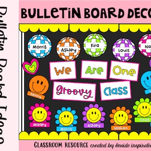 Back to School Groovy Retro Smiley Faces Bulletin Board Idea Door Decor