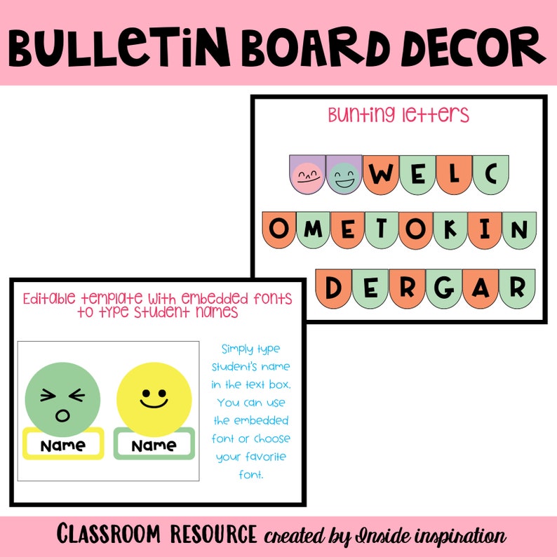 Pastel Color Emojis Name Tag Back to School Bulletin Board Door Decor