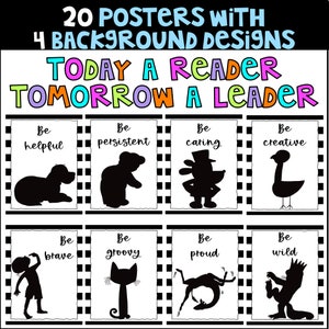 Carteles de la biblioteca del aula con siluetas y citas de personajes de libros, decoración del aula de regreso a la escuela imagen 4