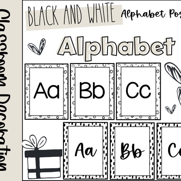 Modern Black and white Alphabet Posters, Alphabet Posters, Classroom Decor, Minimalism Classroom Decor