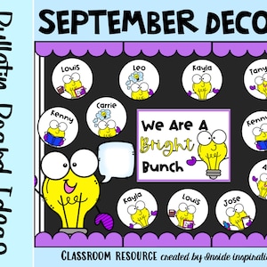 Back to School Bulletin Board Idea Bright Light Bulbs Door Decor -September