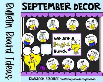 Back to School Bulletin Board Idea Bright Light Bulbs Door Decor -September