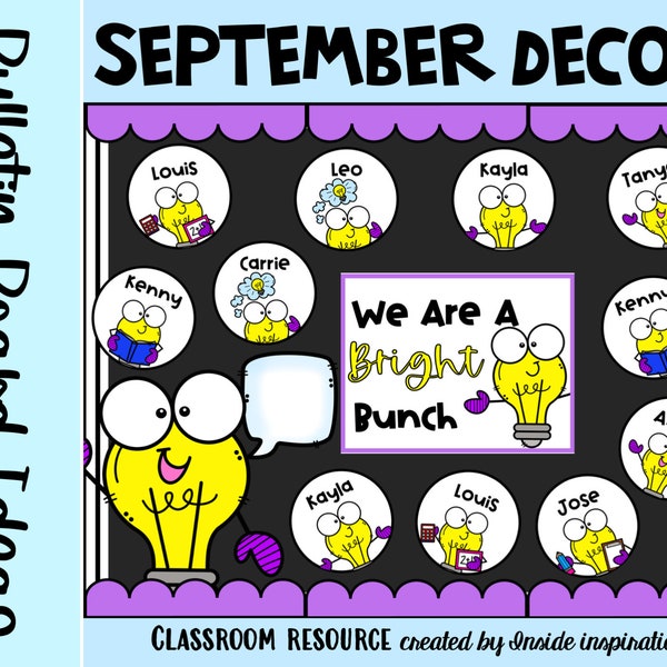 Back to School Bulletin Board Idea Bright Light Bulbs Door Decor -September