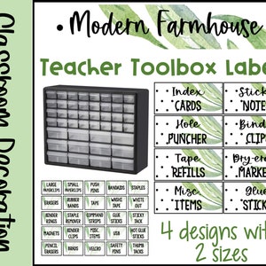 Modern Farmhouse Watercolor Teacher Toolbox Labels⎮Editable