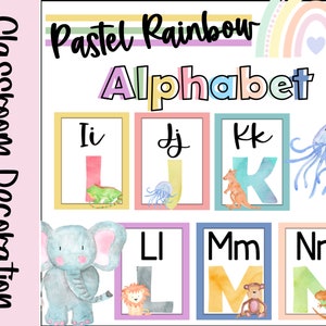 Pastel Rainbow Alphabet Posters, Alphabet Posters, Classroom Decor, Pastel Rainbow Alphabet