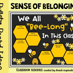 We All &quot;Bee-Long&quot; In This Class Bee-Themed Writing Activity Bulletin Board Idea