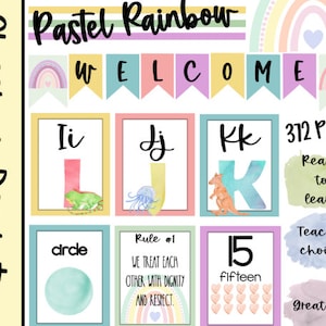 Pastel Rainbow Classroom Decor, Calming Classroom Decor Printables, Classroom decor pack, Classroom decor bundle