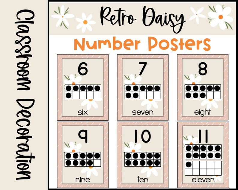 Retro Boho Daisy Themed Number Posters Calming Color Classroom Decor - Etsy