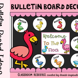 Back to School Bulletin Board Welcome To The Flock Flamingo Themed Door Decor