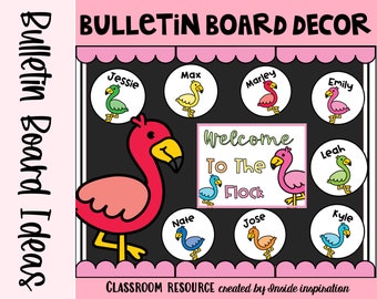 Back to School Bulletin Board Welcome To The Flock Flamingo Themed Door Decor