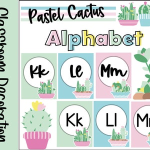 Alphabet Poster, Klassenzimmer Dekor, Kaktus Alphabet Display, Pastell Kaktus Klassenzimmer Alphabet Poster