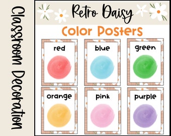 Retro Boho Daisy Themed Color Posters Calming Color Classroom Decor