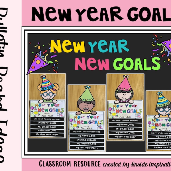 New Year New Goals Simple Writing Flip Book Bulletin Board Idea