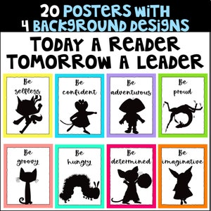 Carteles de la biblioteca del aula con siluetas y citas de personajes de libros, decoración del aula de regreso a la escuela imagen 3