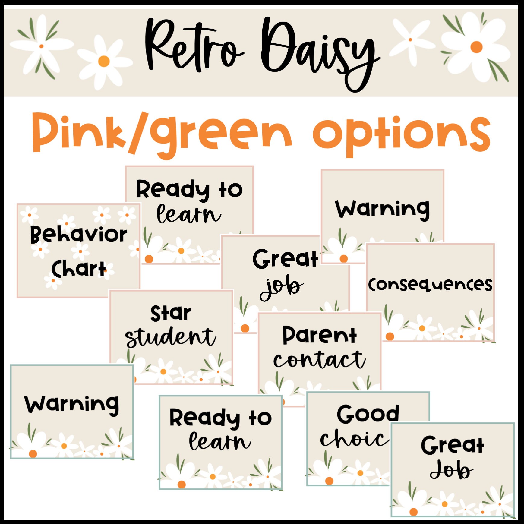 Retro Boho Daisy Themed Behavior Clip Chart for Classroom Management ...