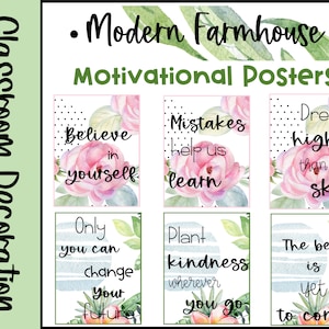 Modern Farmhouse Motivational Posters Calming Watercolor Classroom Decor