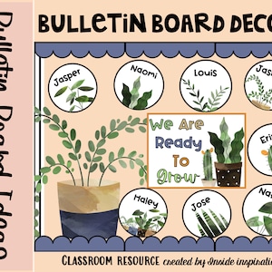 Quadro de avisos de volta às aulas, estamos prontos para cultivar decoração de portas com tema de plantas