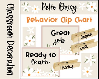 Retro Boho Daisy Themed Behavior Clip Chart for Classroom Management⎮Editable