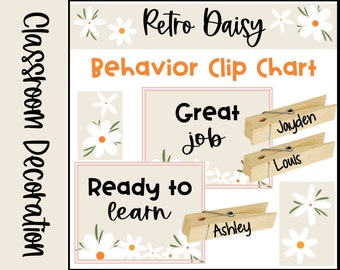 Gráfico de clip de comportamiento temático Retro Boho Daisy para la gestión del aula⎮Editable